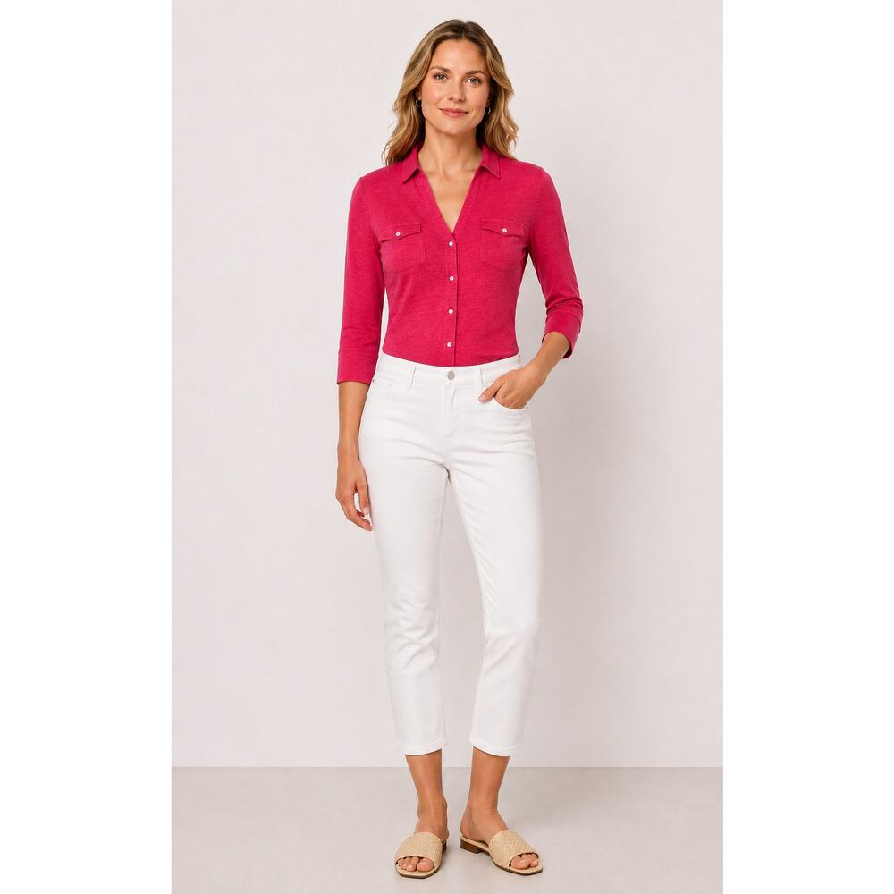 J McLaughlin Linen Blend Brynn 3/4 Sleeve Shirt Pink Womens Size Medium Top - Picture 2 of 14